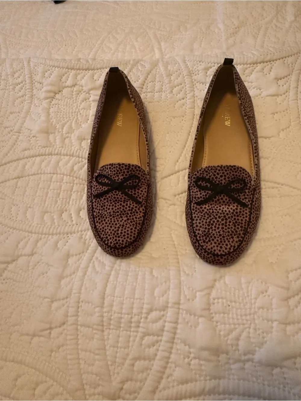 J. Crew Girls’ Leopard-Print Loafers in Tan with Black Bow